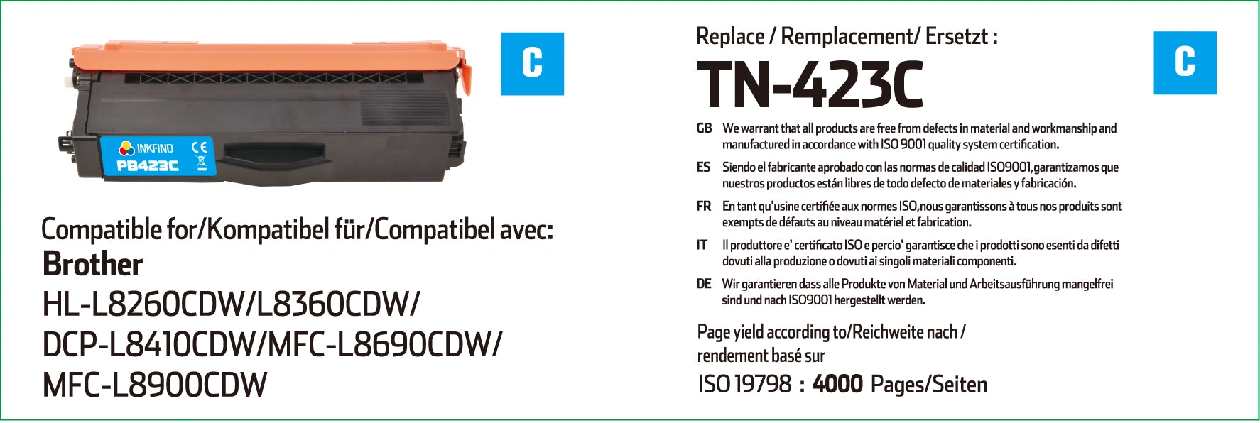 Brother TN-423C High Capacity Cyan Toner Cartridge Compatible
