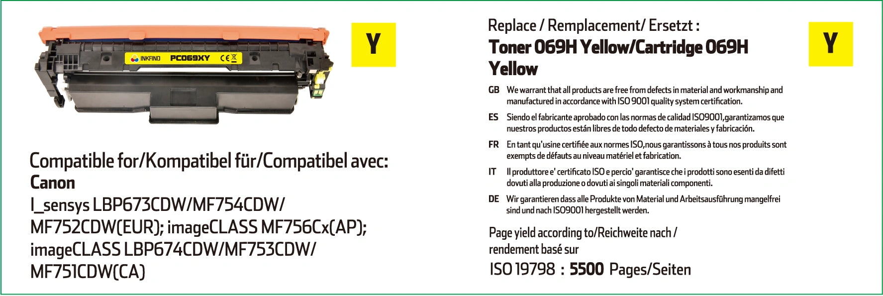 Compatible Canon 069H Yellow Toner