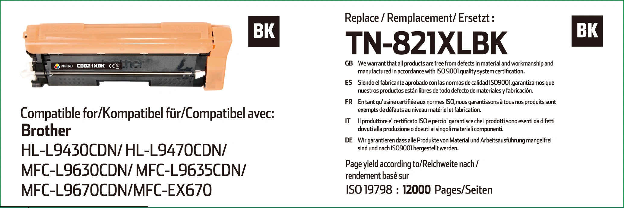 Brother TN-821XLBK Black Toner Cartridge Compatible